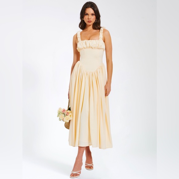 NWT Noreen cream / pastel yellow Satin Corset midi / Maxi formal Sundress - Picture 8 of 16